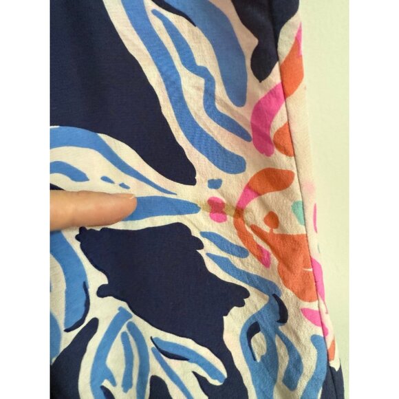 Lilly Pulitzer Dahlia Silk Top in Navy Bright Pom Pom Print - Picture 7 of 8